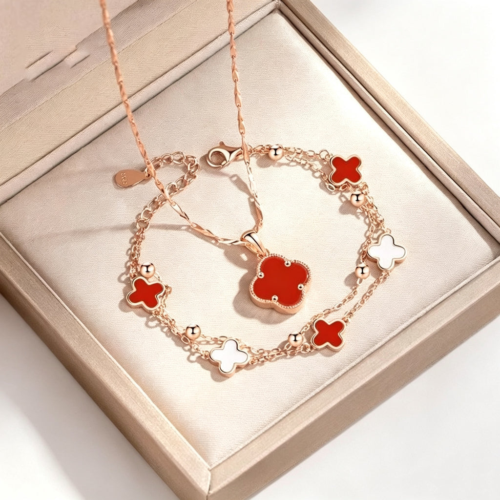 Rose Gold Double-Sided Four-Leaf Clover Set