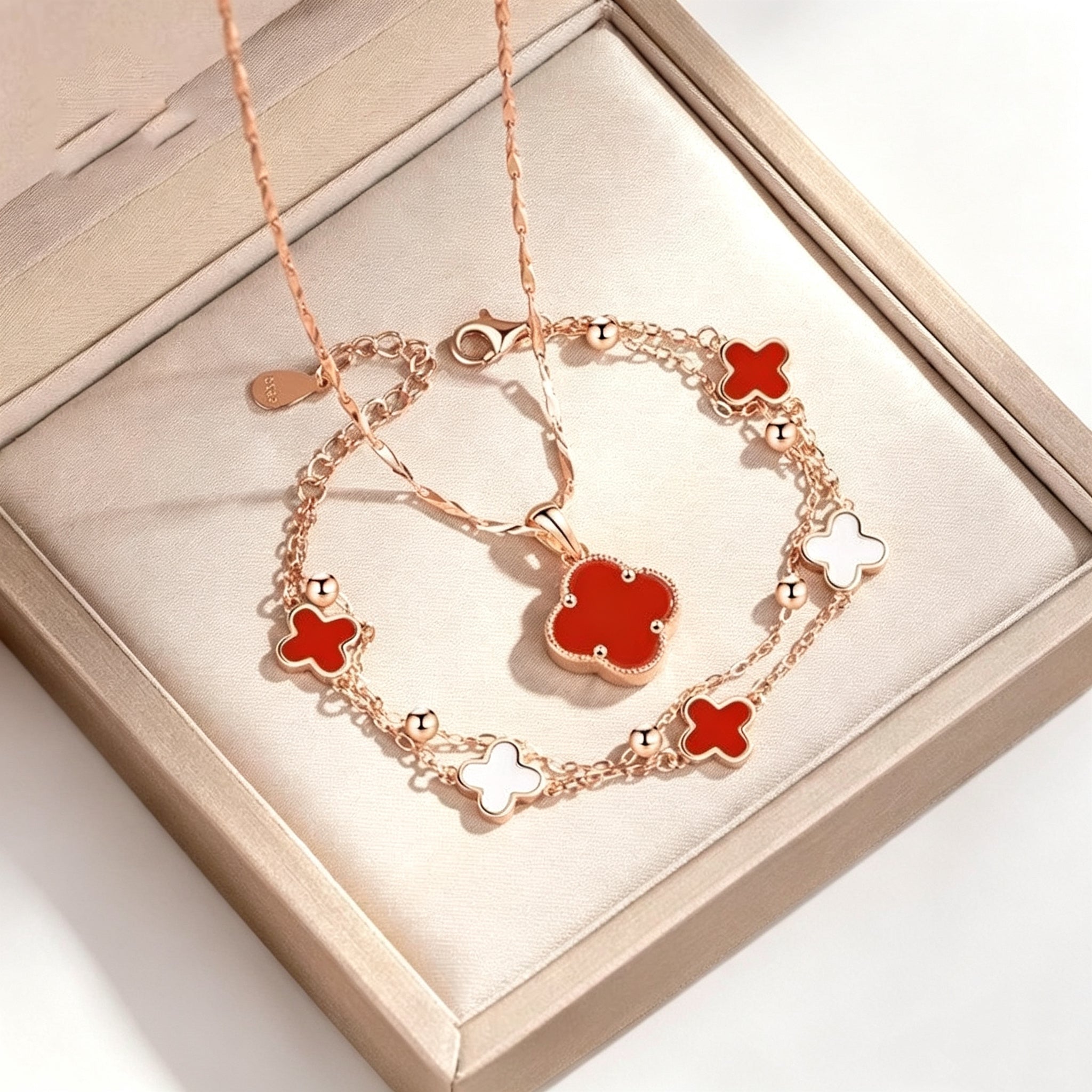 Rose Gold Double-Sided Four-Leaf Clover Set