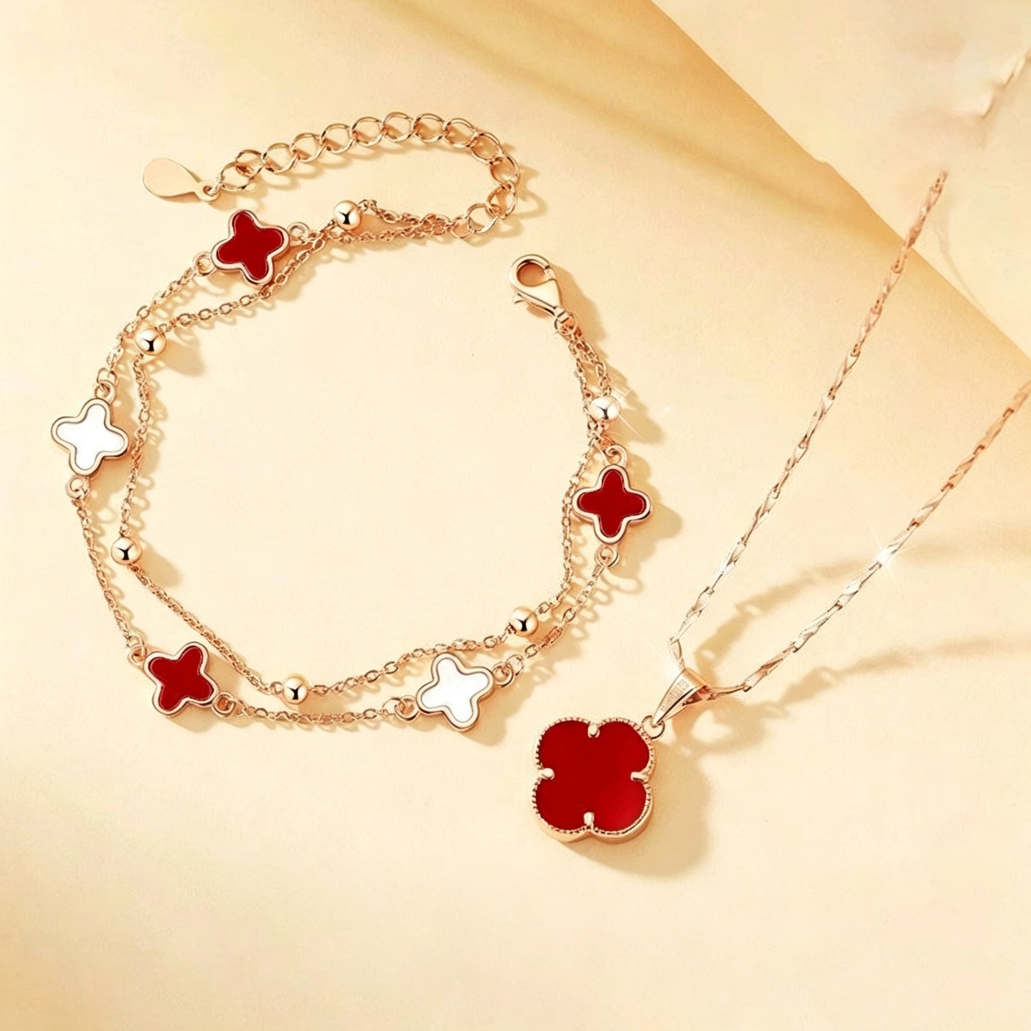 Rose Gold Double-Sided Four-Leaf Clover Set
