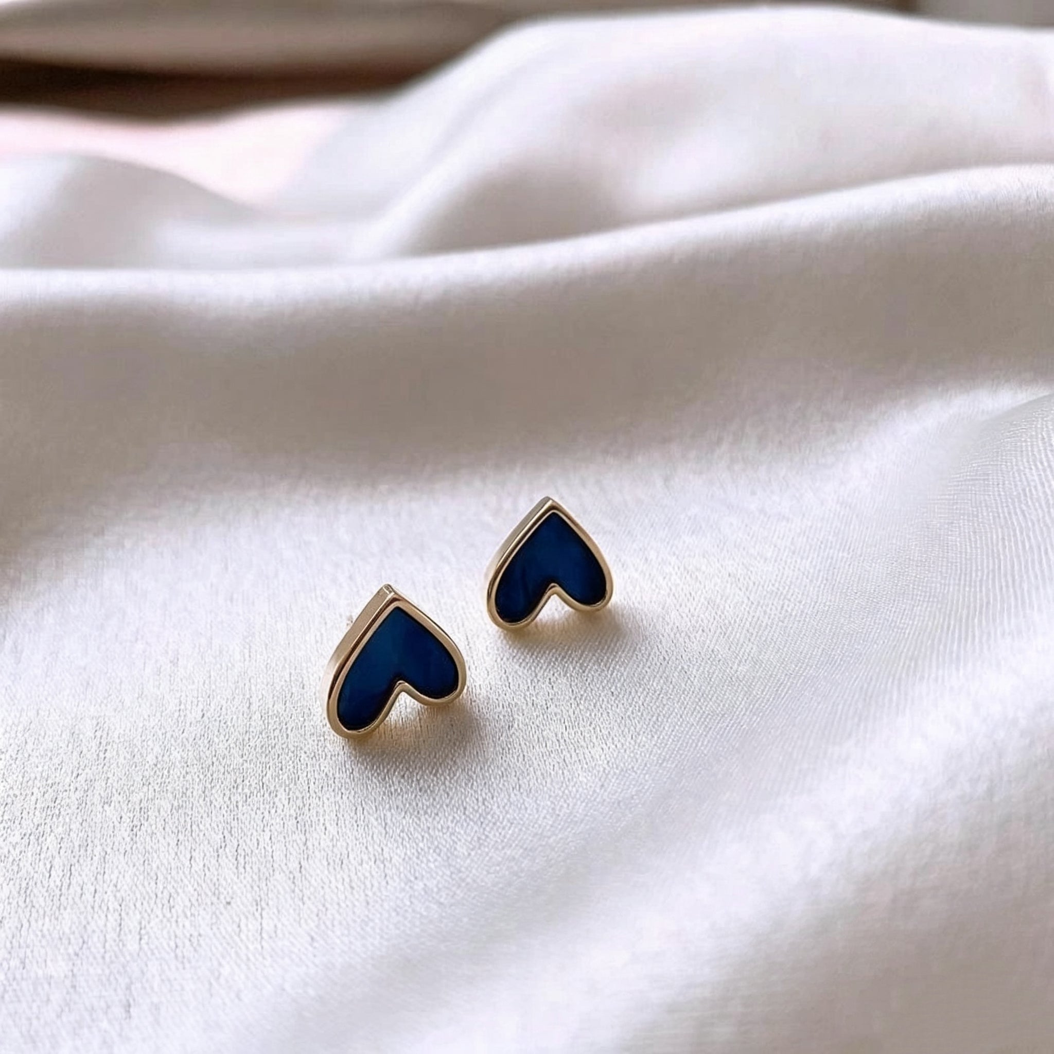 Navy Blue Mother-of-Pearl Heart Studs with