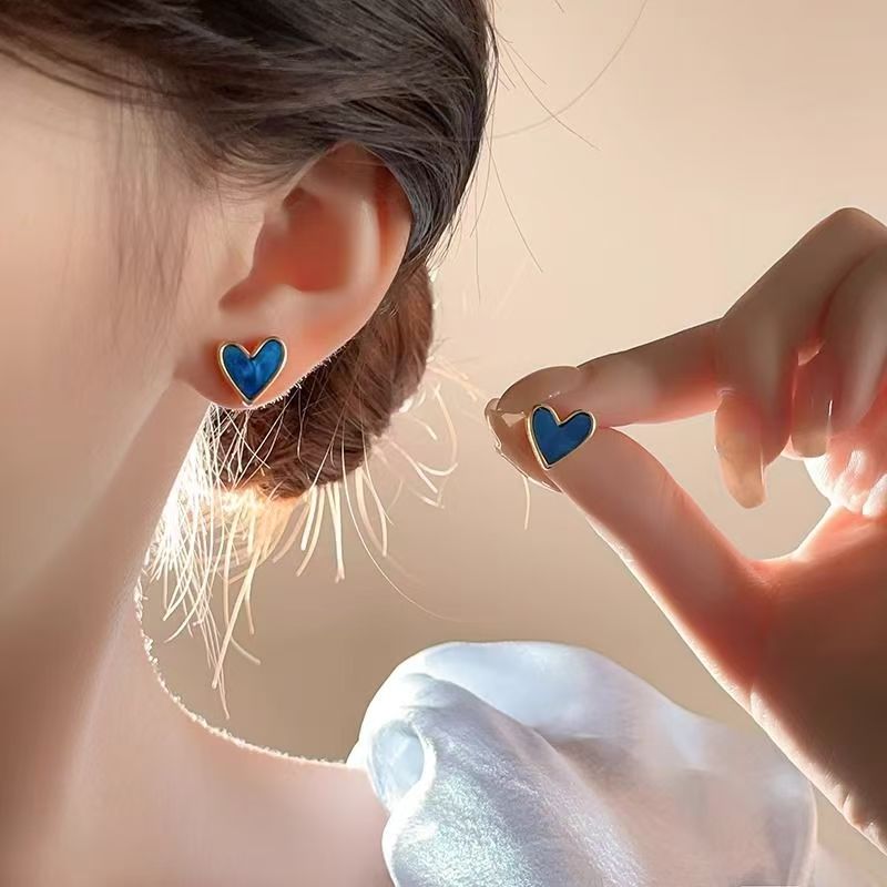 Navy Blue Mother-of-Pearl Heart Studs with