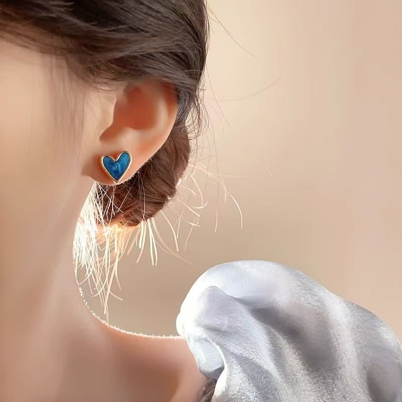 Navy Blue Mother-of-Pearl Heart Studs with