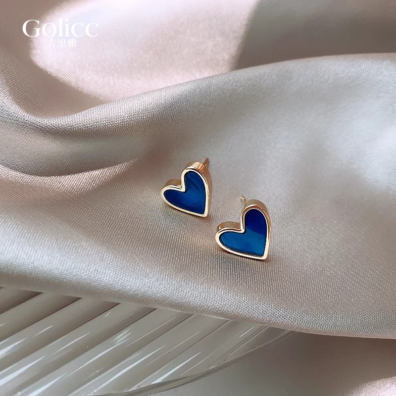 Navy Blue Mother-of-Pearl Heart Studs with