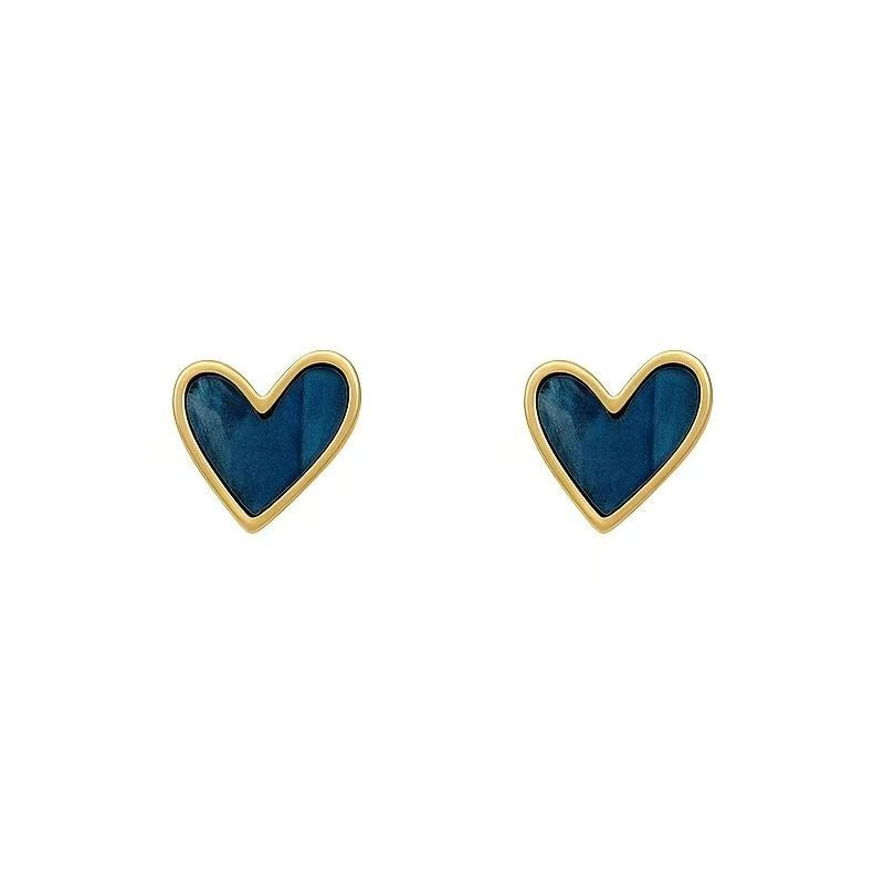 Navy Blue Mother-of-Pearl Heart Studs with