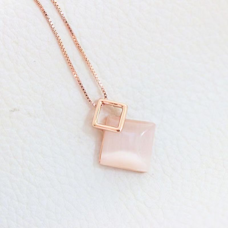 Pink Cat's Eye Double-Layer Square Jewelry Set