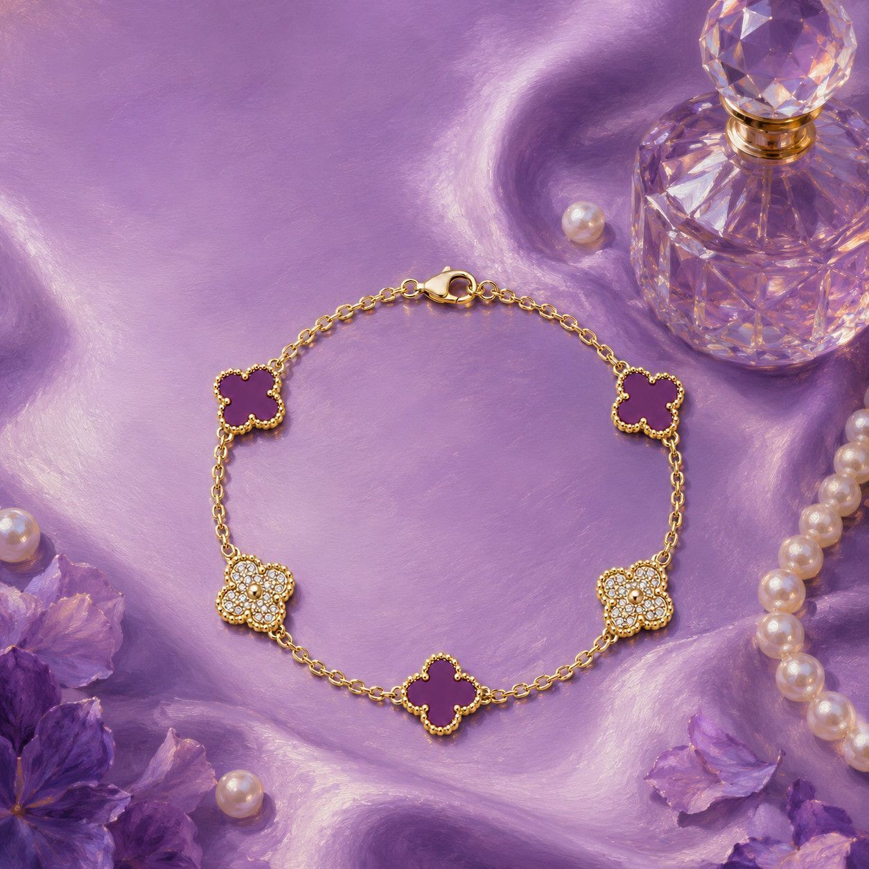18K Gold-Plated Four-Leaf Clover Bracelet