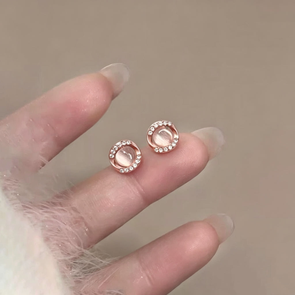 Rose Gold Cat's Eye Stud Earrings