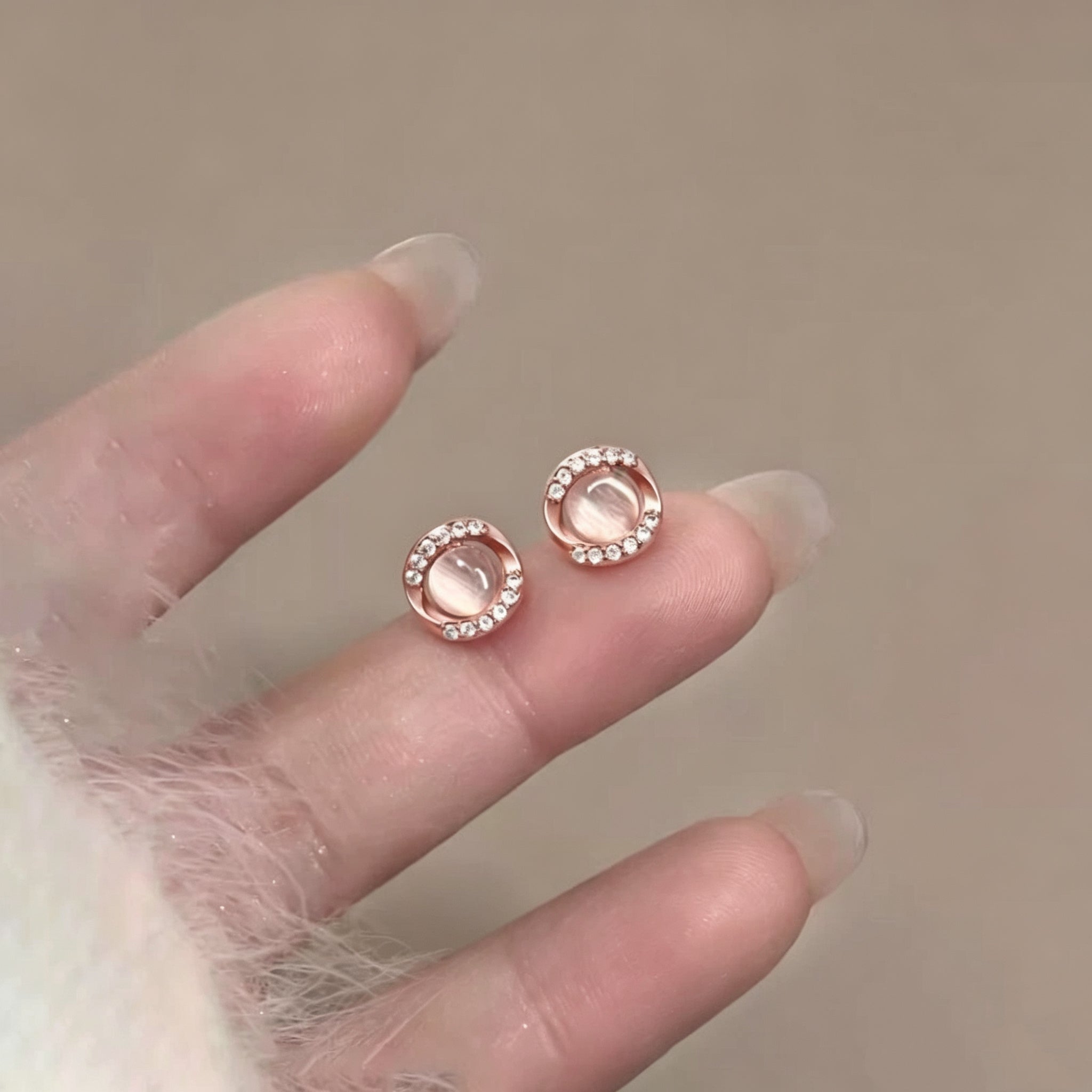 Rose Gold Cat's Eye Stud Earrings