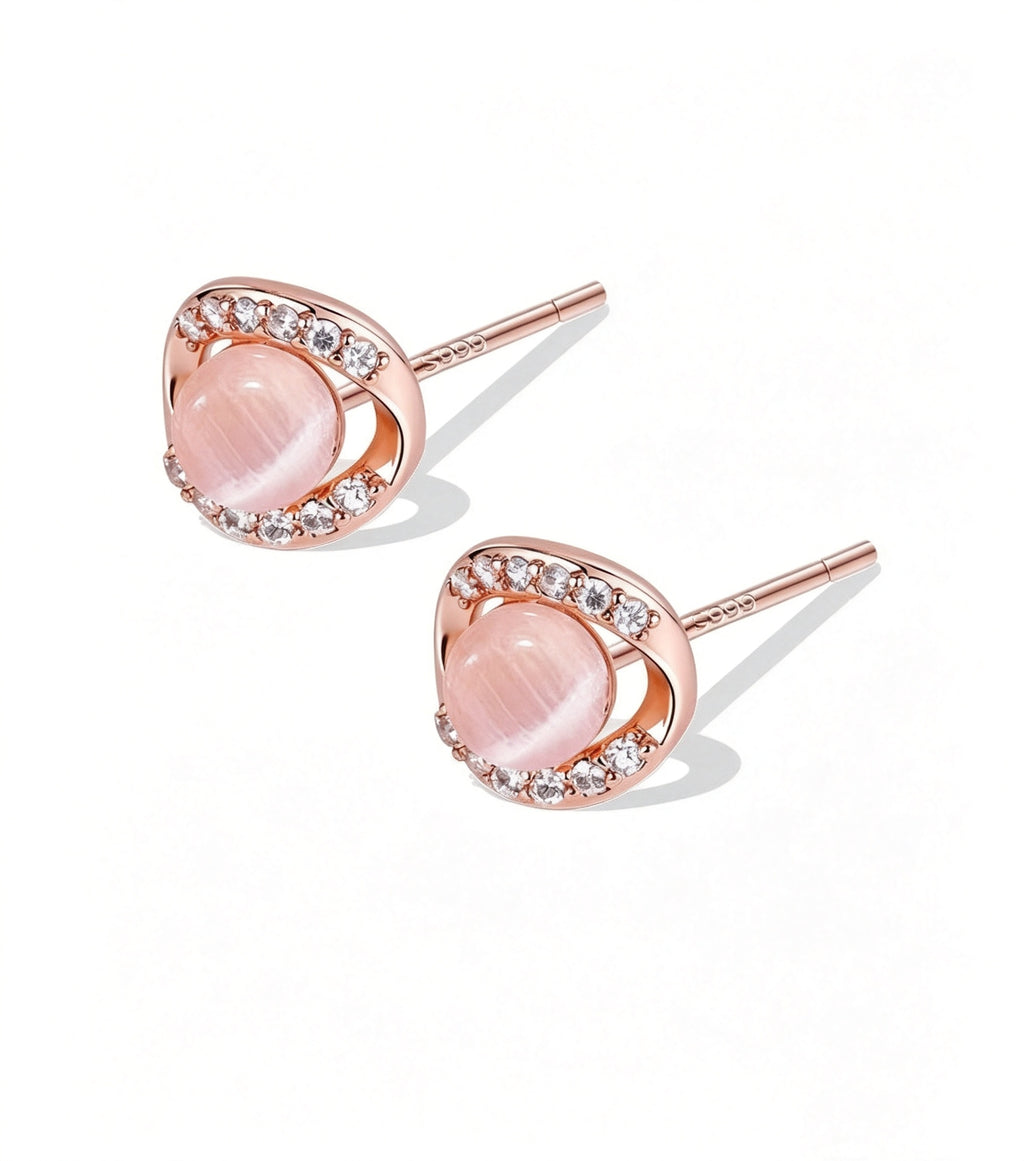 Rose Gold Cat's Eye Stud Earrings