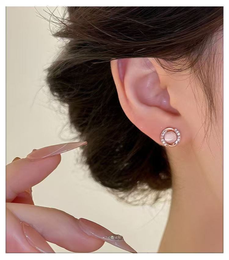 Rose Gold Cat's Eye Stud Earrings