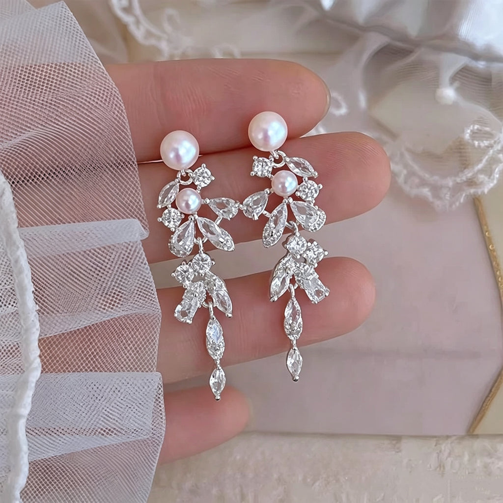 Pearl and Zircon Tassel Drop Earrings