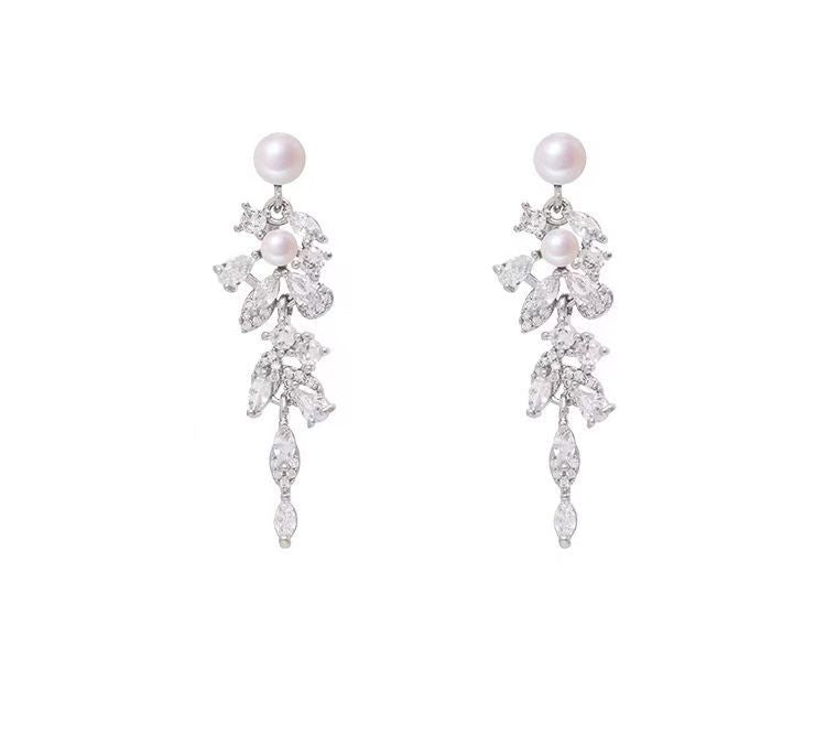 Pearl and Zircon Tassel Drop Earrings