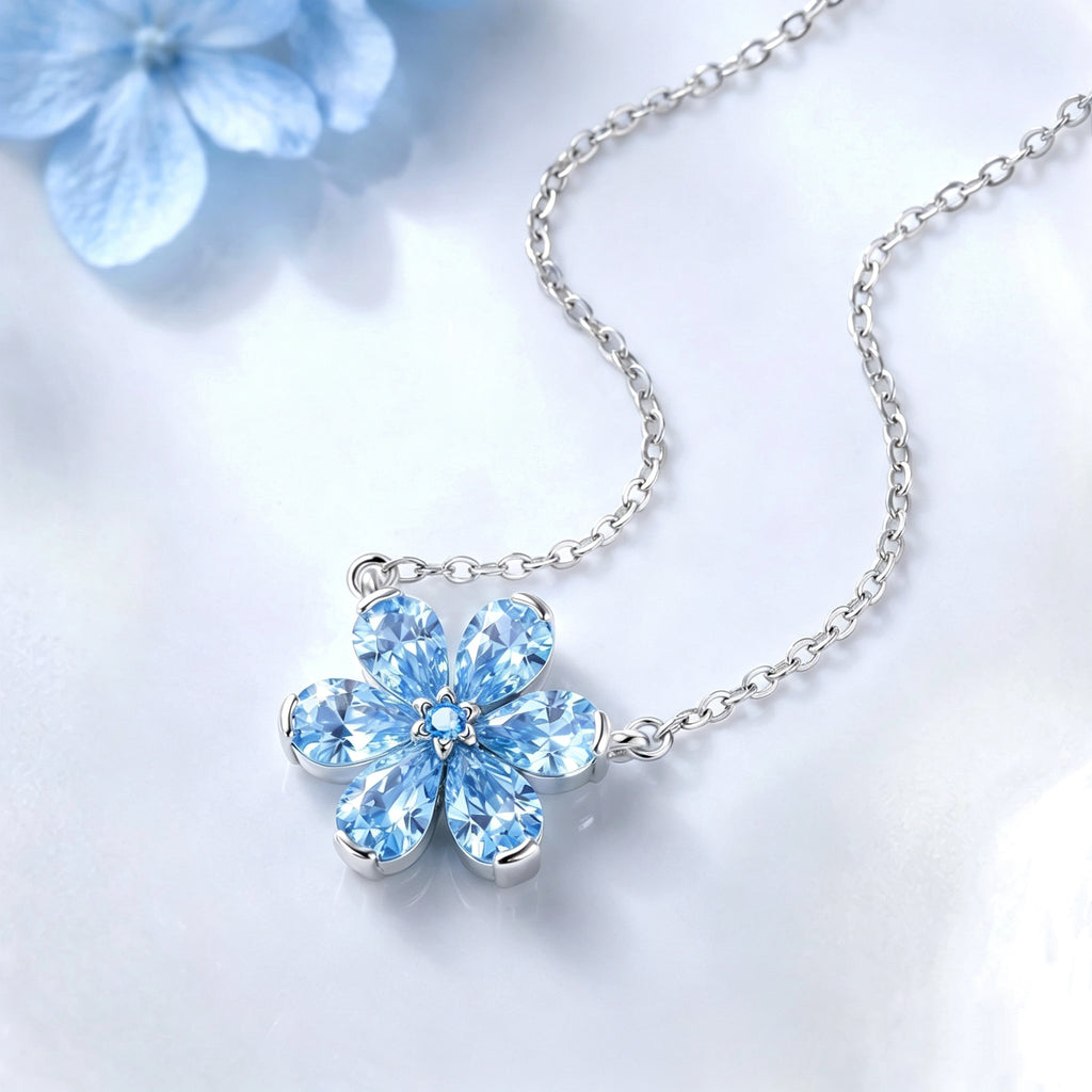 Icy-Blue Six-Petal Crystal Necklace