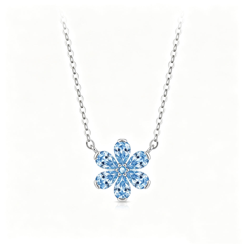 Icy-Blue Six-Petal Crystal Necklace