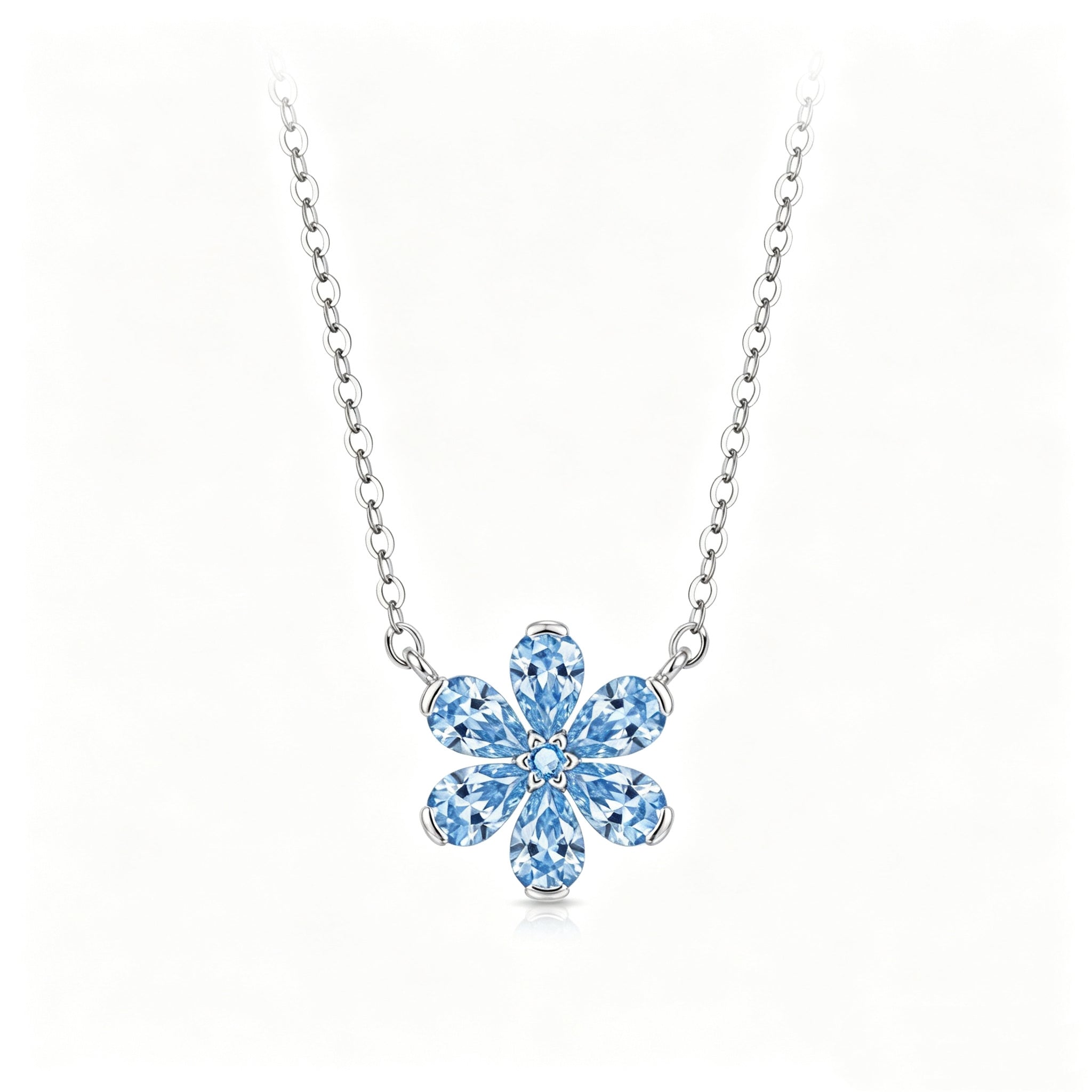 Icy-Blue Six-Petal Crystal Necklace
