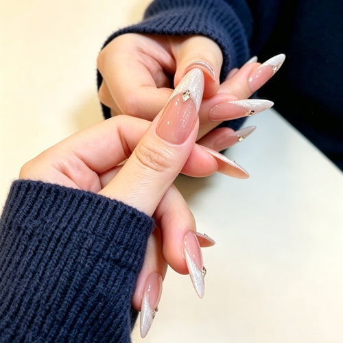 "Crushed Silver &amp; Gold Diamond" French-Style Press-On Nails