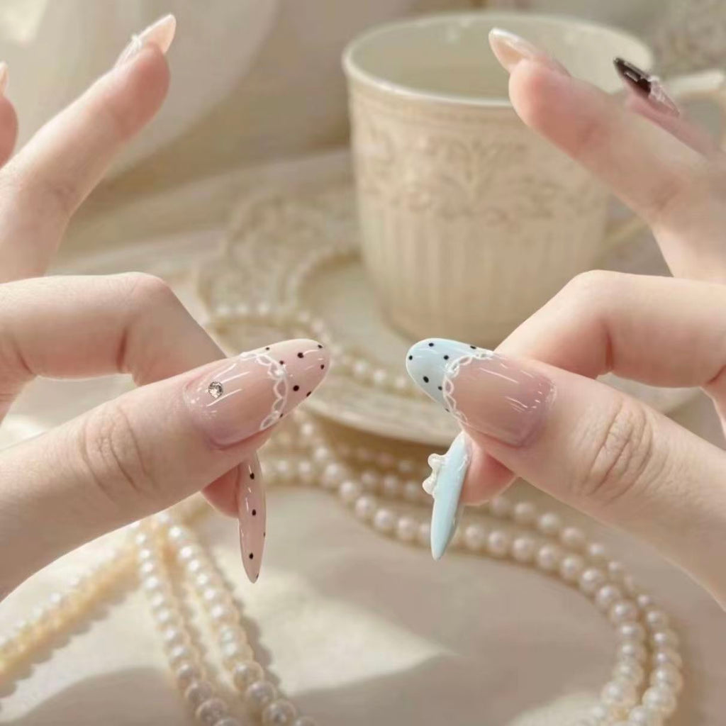 Light Blue Lace Bow Press-on Nails