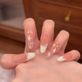 Peach Star Rhinestone Almond Press-on Nails
