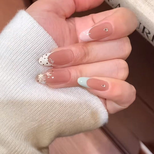 "Starry-Dot" Press-On Nails (Light Blue)