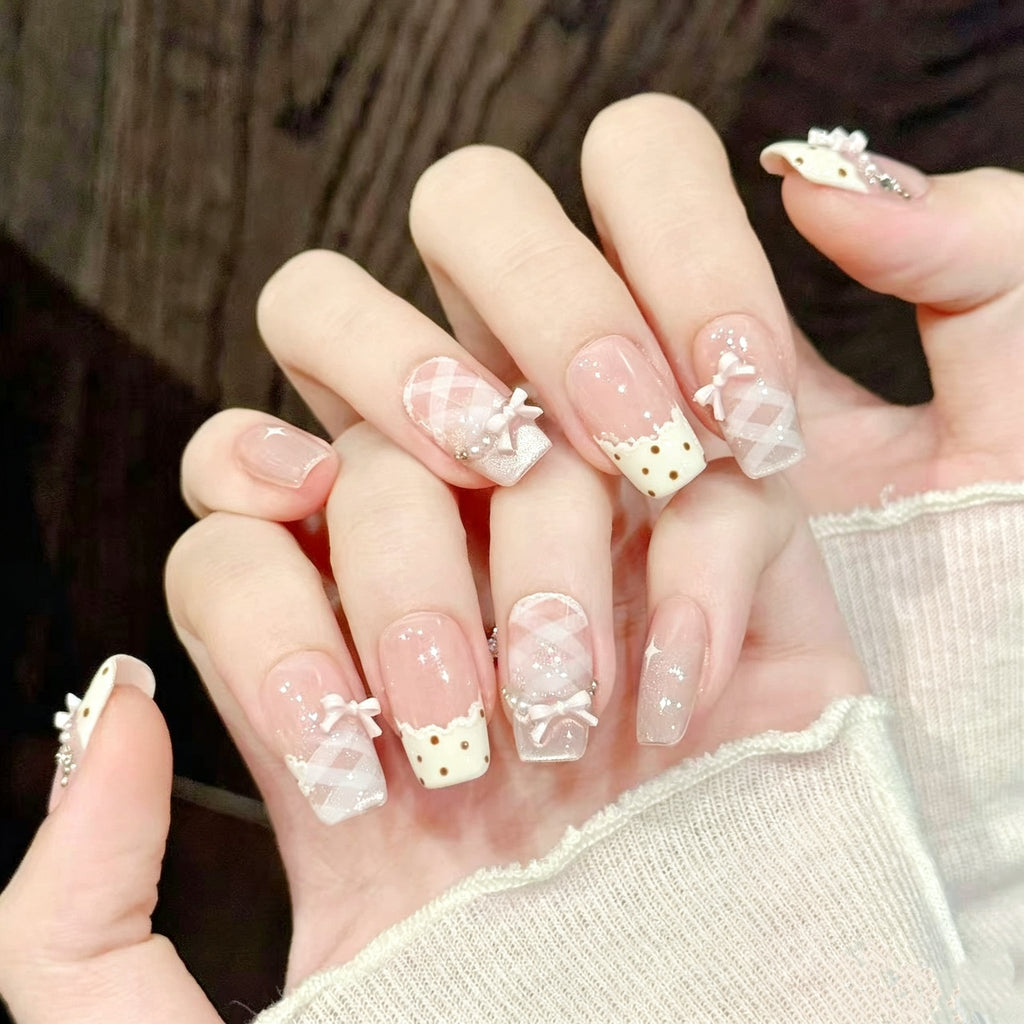 Polka-Dot Bow Press-On Nails