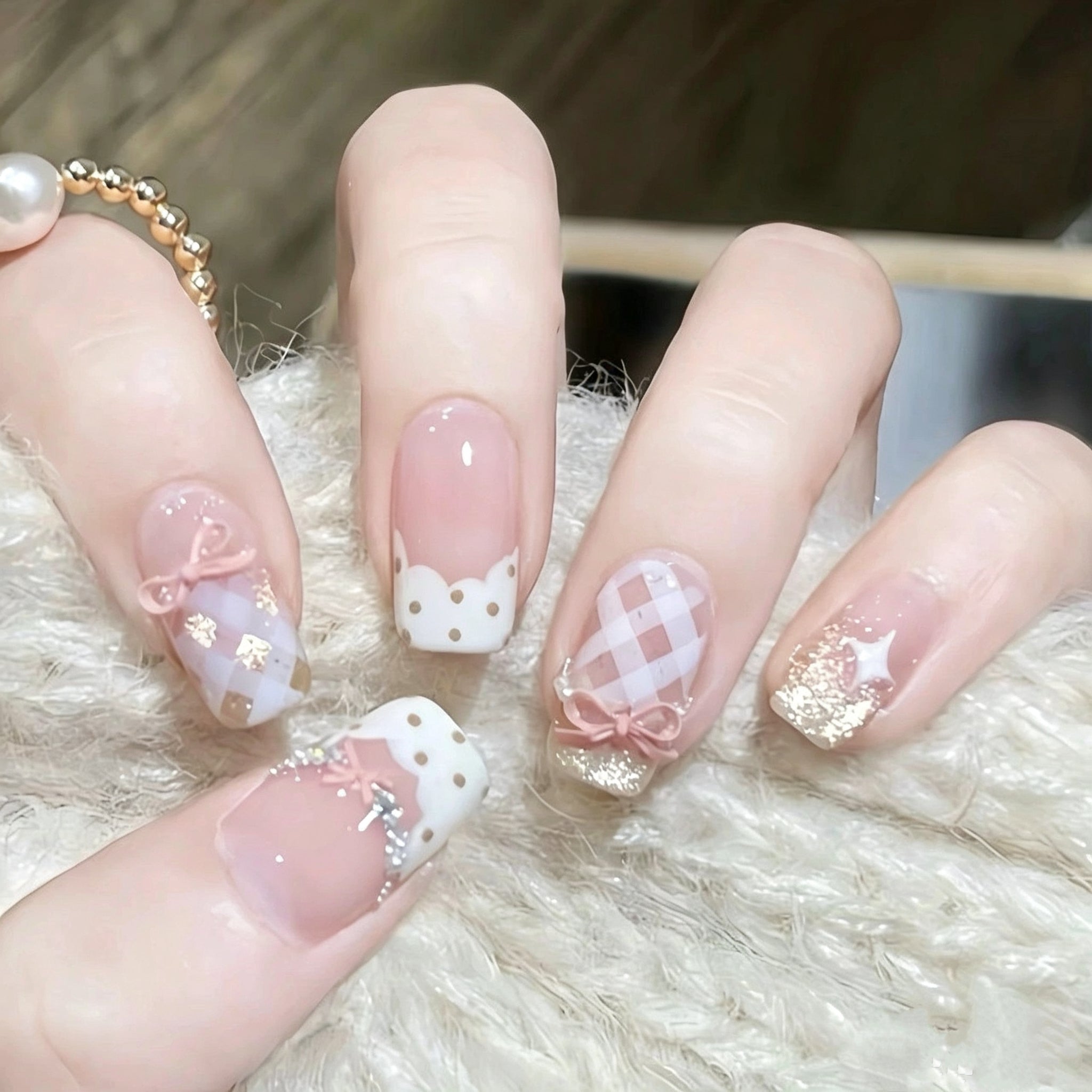 Polka-Dot Bow Press-On Nails