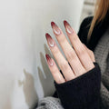 Wine Red Cat Eye Gradient Press On Nails