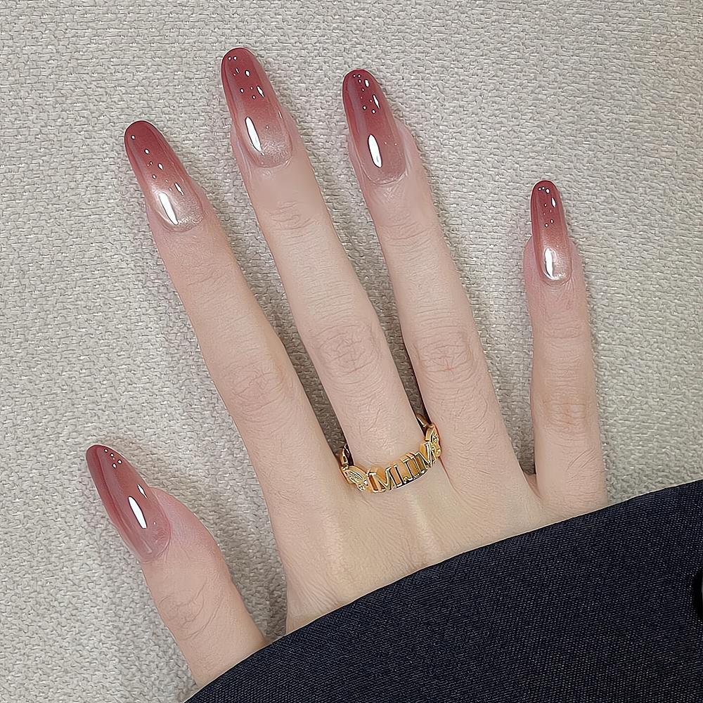Wine Red Cat Eye Gradient Press On Nails