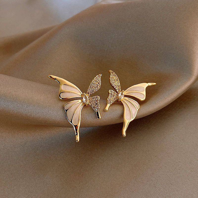 Enamel Diamond-Accented Butterfly Stud Earrings