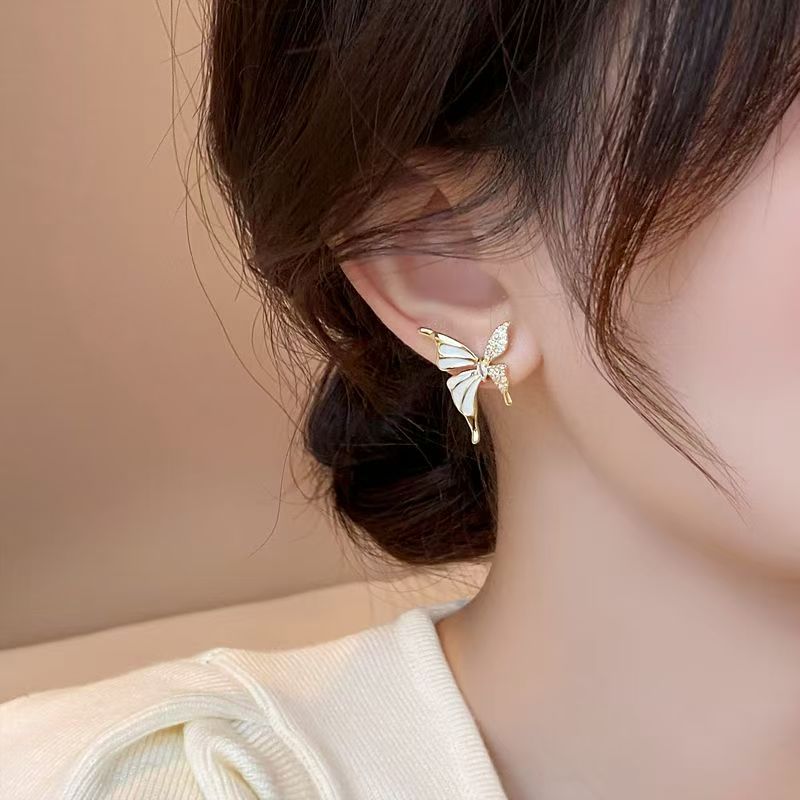 Enamel Diamond-Accented Butterfly Stud Earrings