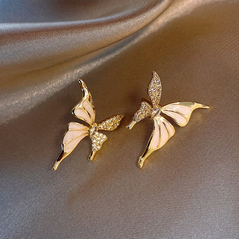Enamel Diamond-Accented Butterfly Stud Earrings