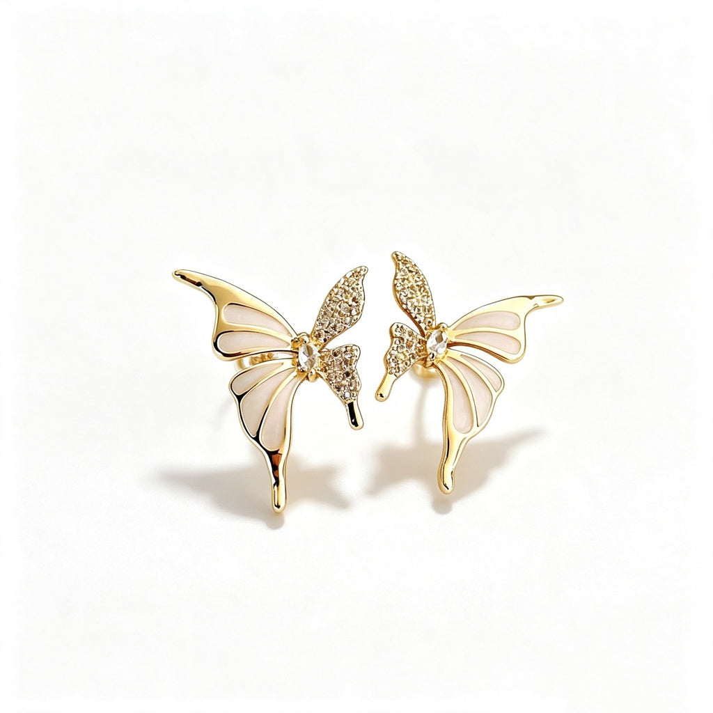 Enamel Diamond-Accented Butterfly Stud Earrings